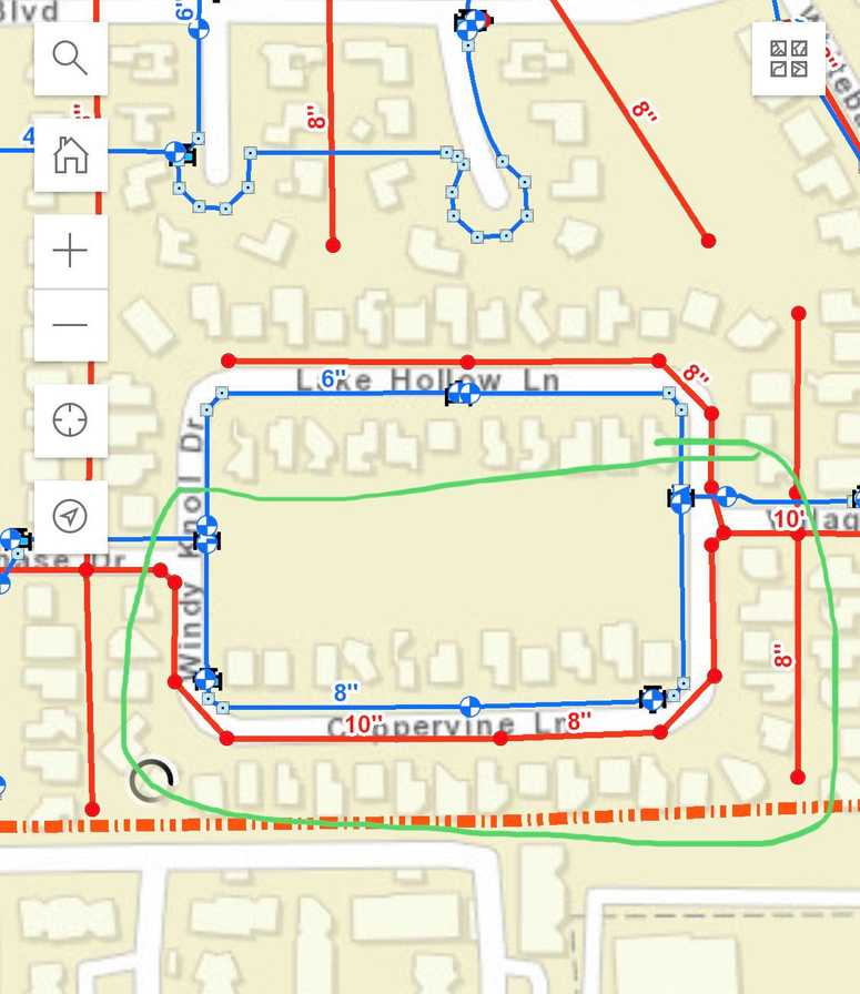 map showing green circle around coppervine lane